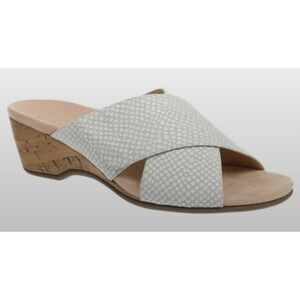 Vionic Paradise Leticia Lizard Wedge Sandals White Cork Comfort Slip On Size 6.5